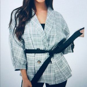 Belted Glen Plaid Blazer sz Large NWT